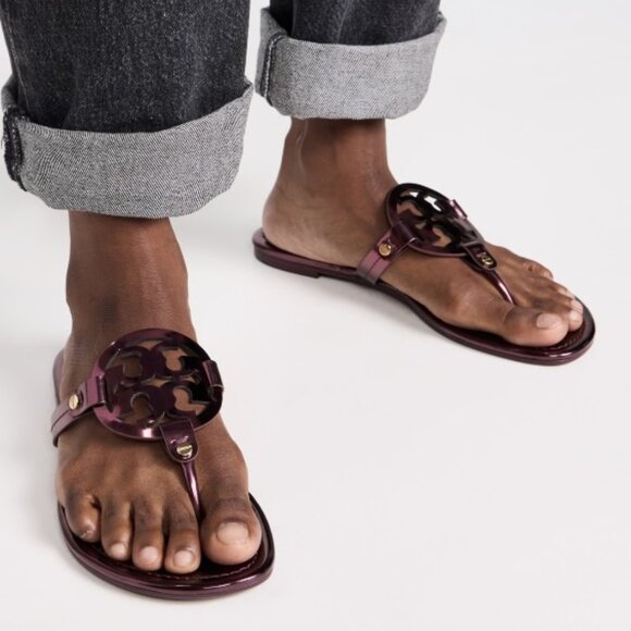 NIB Tory Burch Miller Thong Sandals Metallic Merlot US 7 7.5 8 8.5 9 10 AUTHENTC - Picture 2 of 10